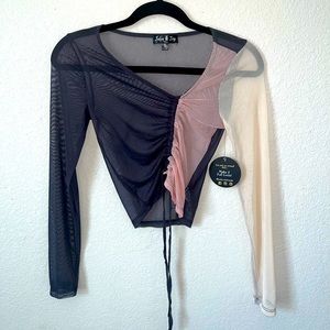 Colorful Mesh drawstring top